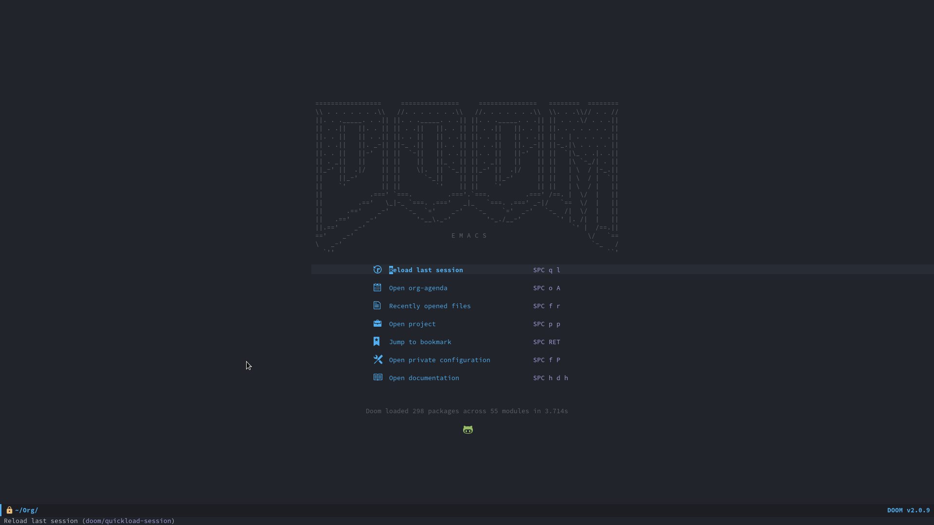 Screenshot of Doom Emacs. /images/doom-emacs-screenshot.png
