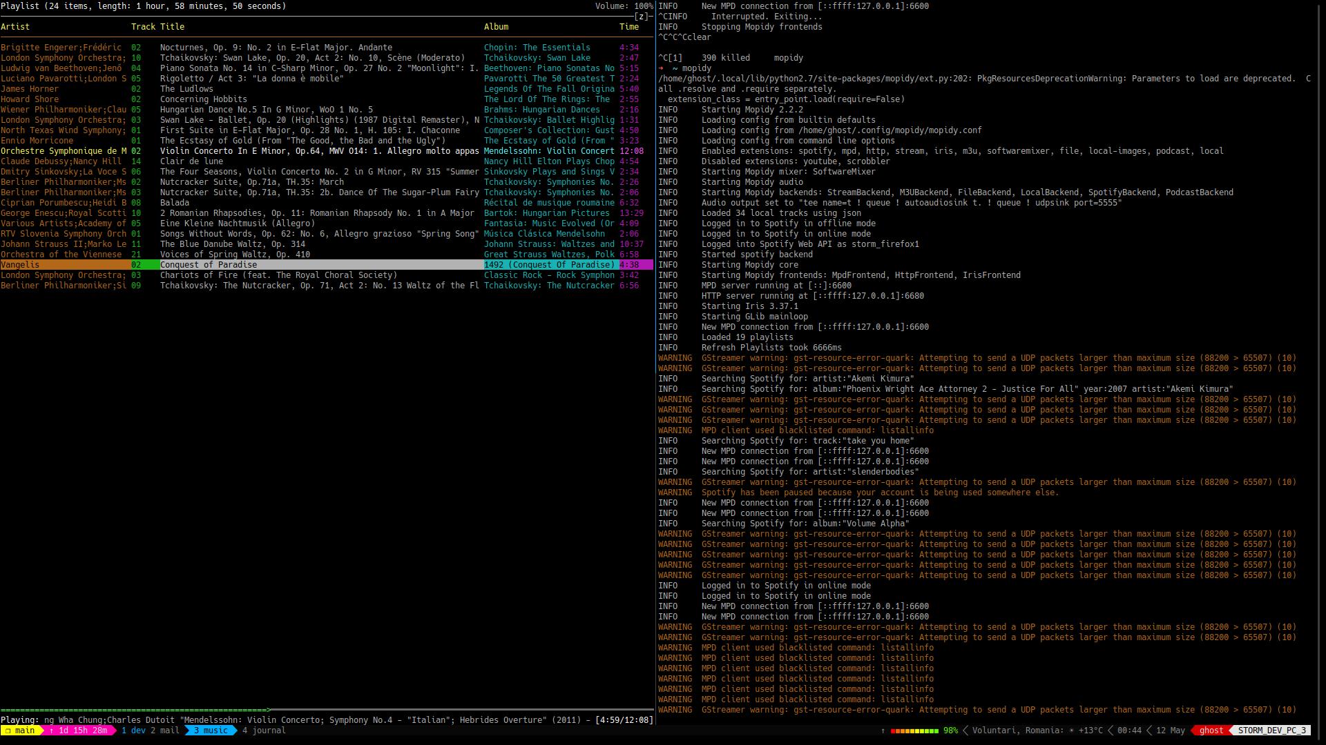 Me listening to music. /images/tmux-music-screenshot.jpg