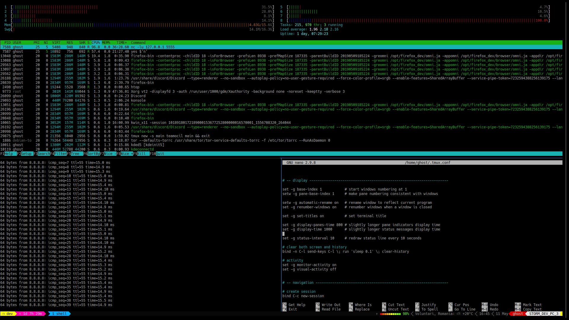 A screenshot of my tmux session. /images/tmux-screenshot.jpg